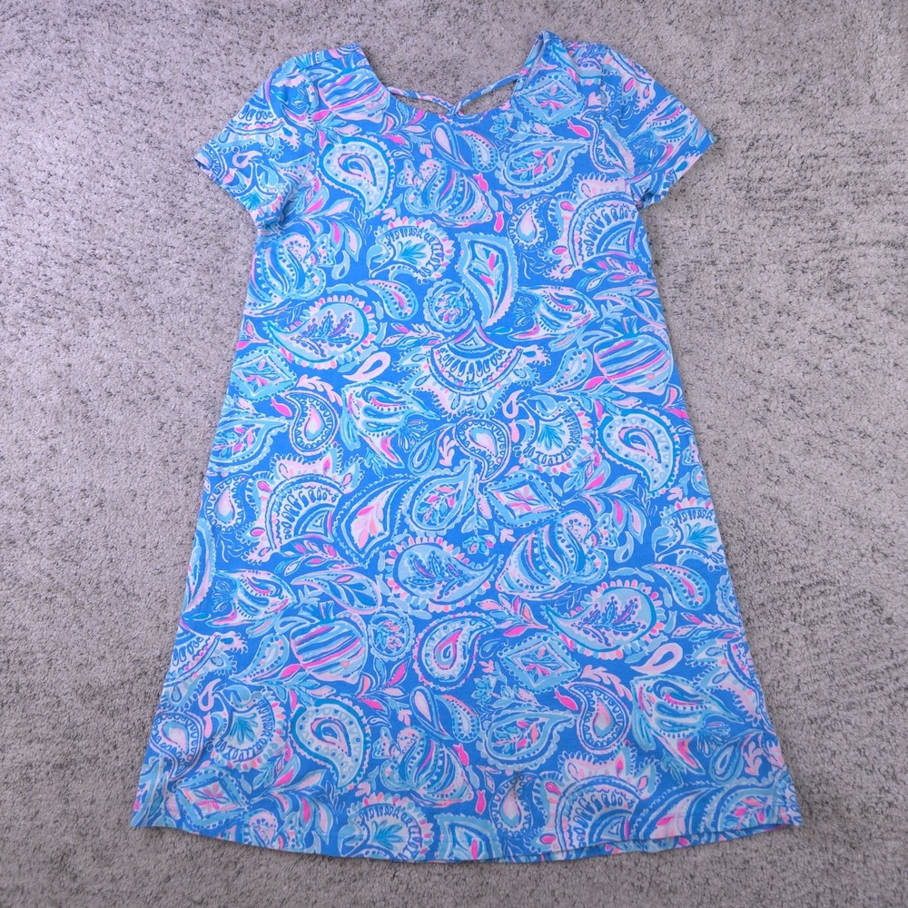 Lilly Pulitzer Kimi Shirt Dress Womens XS Blue Pink Paisley Cap Sleeve Cotton